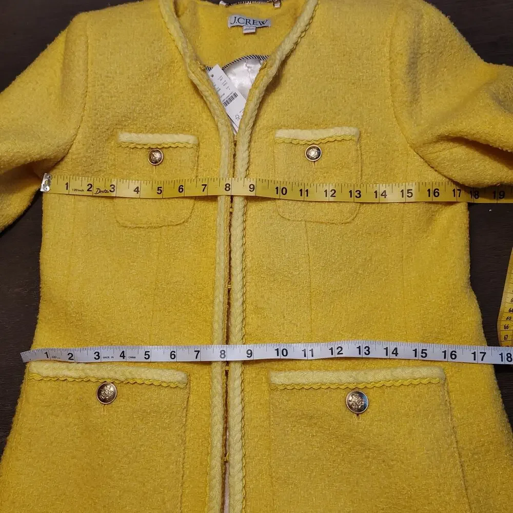 J.Crew Yellow Bouclé Long Lady Jacket & Mini Skirt Wool Blend Suit Set Size 4